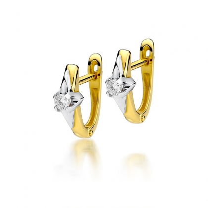 Złote kolczyki pr.585 z brylantami 0,16ct - Angielskie zapięcie